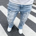 thumbnail image 4 of Men's Straight Leg Stretch Jeans | Light Wash Distressed Frayed Denim | Ripped Detail | 4-Way Flex | Standard & Big & Tall Sizes | Trendy Streetwear Jeans for Men, 4 of 7
