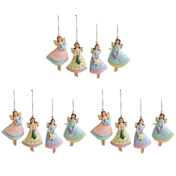 Adornos navideños de madera con forma de ángel. Adornos rústicos de estilo granja con forma de ángel. Adornos para colgar en el árbol de Navidad para decorar el hogar en Navidad.