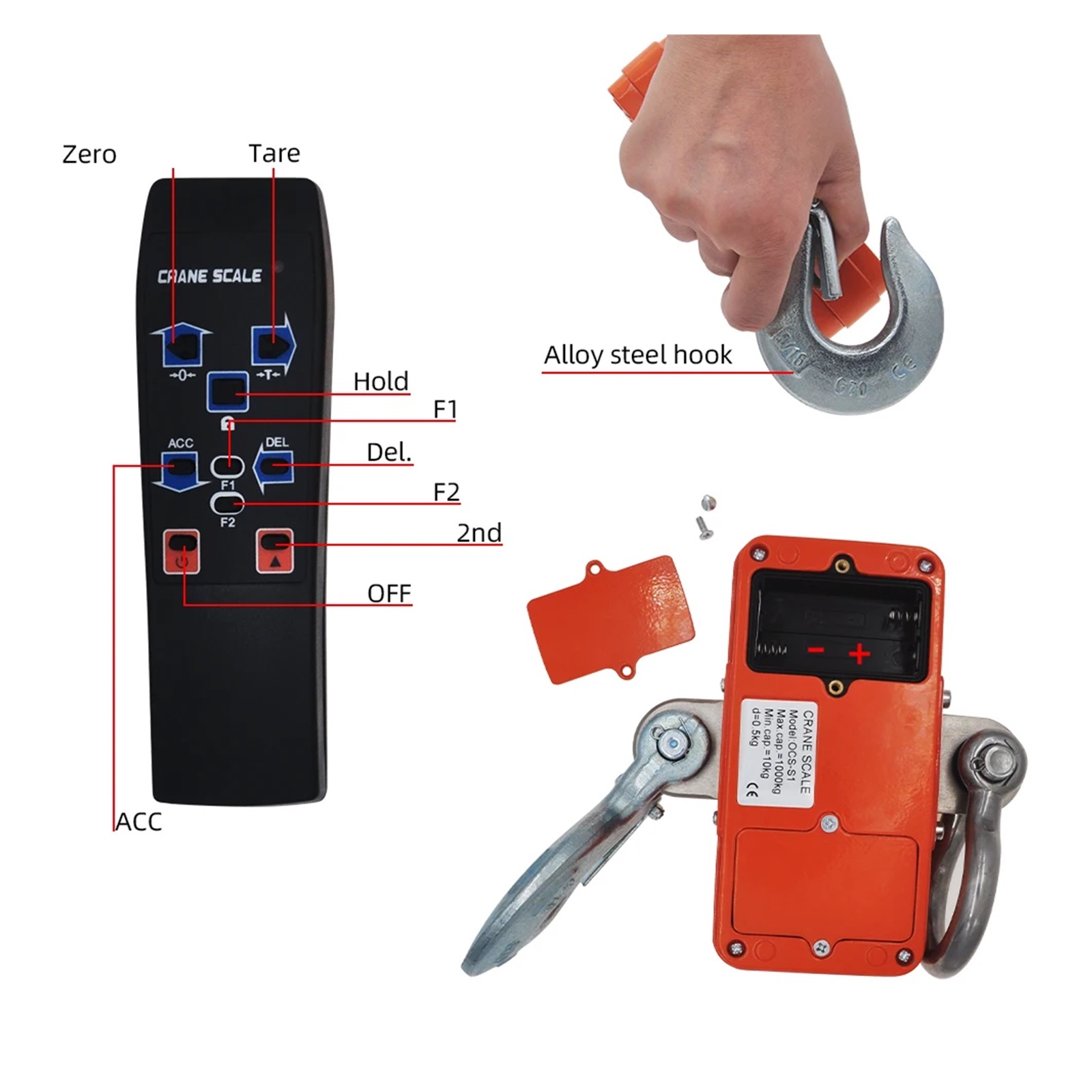 Crane Scale Digital Scales 500kg/1000lb LCD High Accurate Industrial Heavy Duty Hook Hanging Scales Balance
