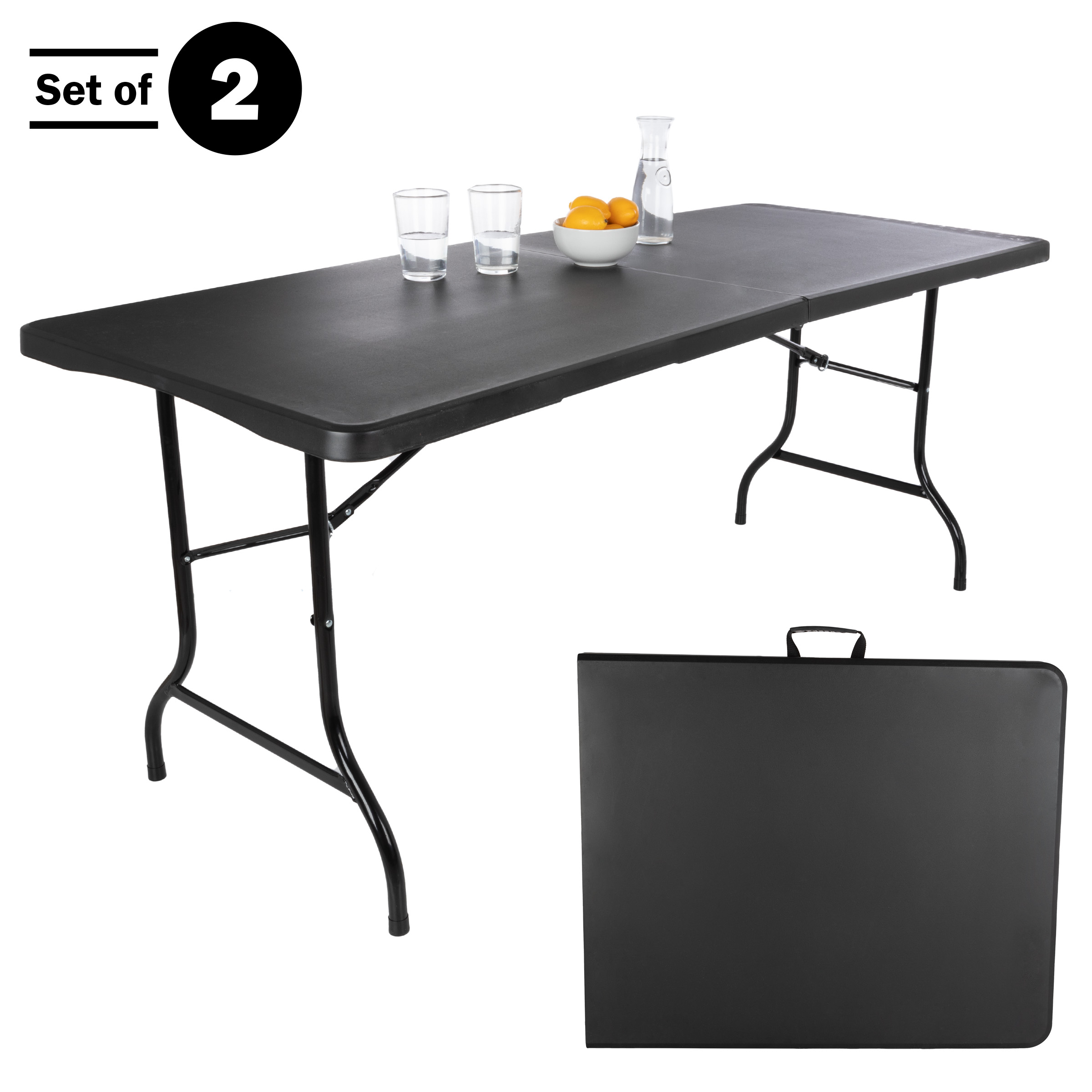 Everyday Home Set of 2, 6-foot-Long Folding Tables for Parties, Dining, and More, Black
