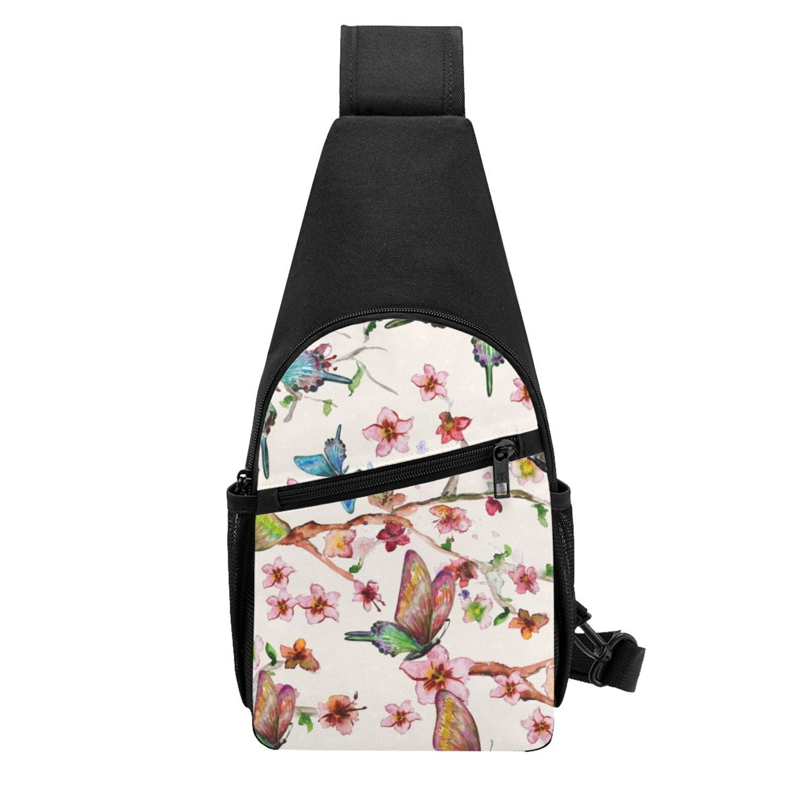 Xecao's Watercolor Floral With Butterflies Print Sling Bag: A Versatile Chest, Shoulder, and Crossbody Backpack for Casual Days Out, Perfect for Both Men and Women