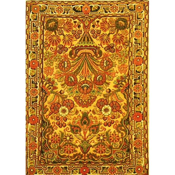Ahgly Company Machine Washable Indoor Rectangle Persian Yellow Traditional Area Rugs, 5' x 8'