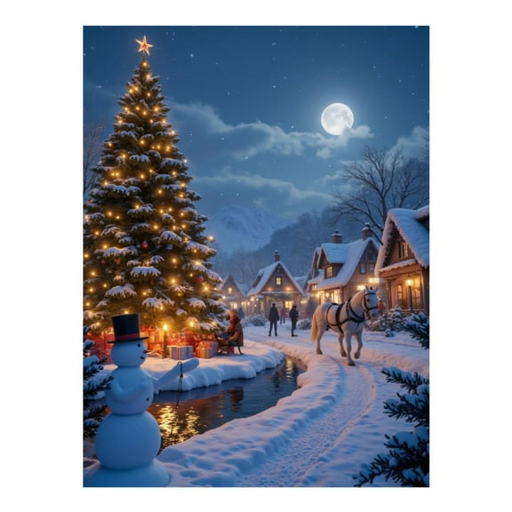 Diamond Art Kits for Adults, Winter Village Night Scene 5D Diamond Painting Kits for Adults Beginners, DIY Full Drill Diamond Painting, Gem Art and Crafts 12x16