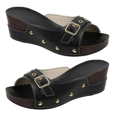 

Hesroicy Women s Rivet-Embellished Slippers with Contrast Color and Thick Faux Leather Heels