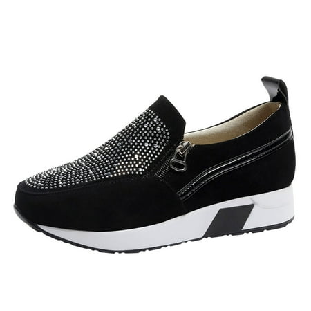 

Stamzod Summer Savings Clearance Women s Shoes Round Head Rhinestone Women s Single Shoes Thick Soled Fashionable Casual Women s Shoes Black 43