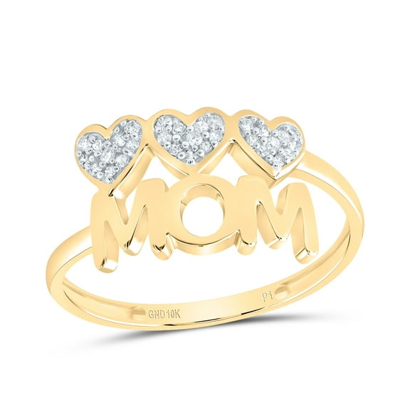 10kt Yellow Gold 1/10 Cttw Natural Diamond Mom Heart Wedding Engagement Anniversary Ring, Women Size: 5-9