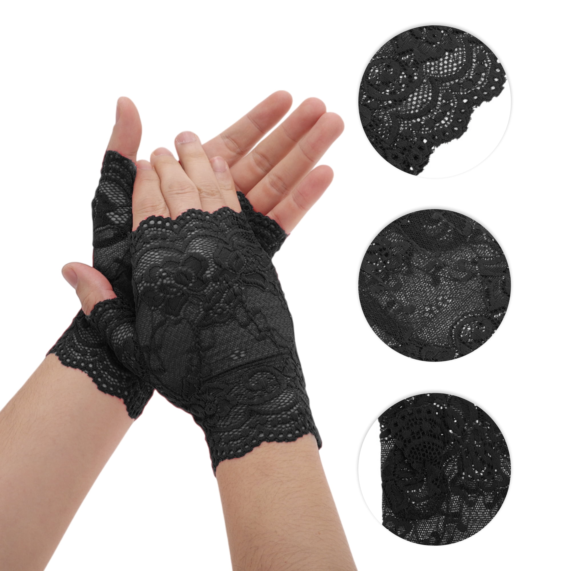 Unique Bargains Anti-slip Lace Manicure Gloves 1 Pair Depp Black