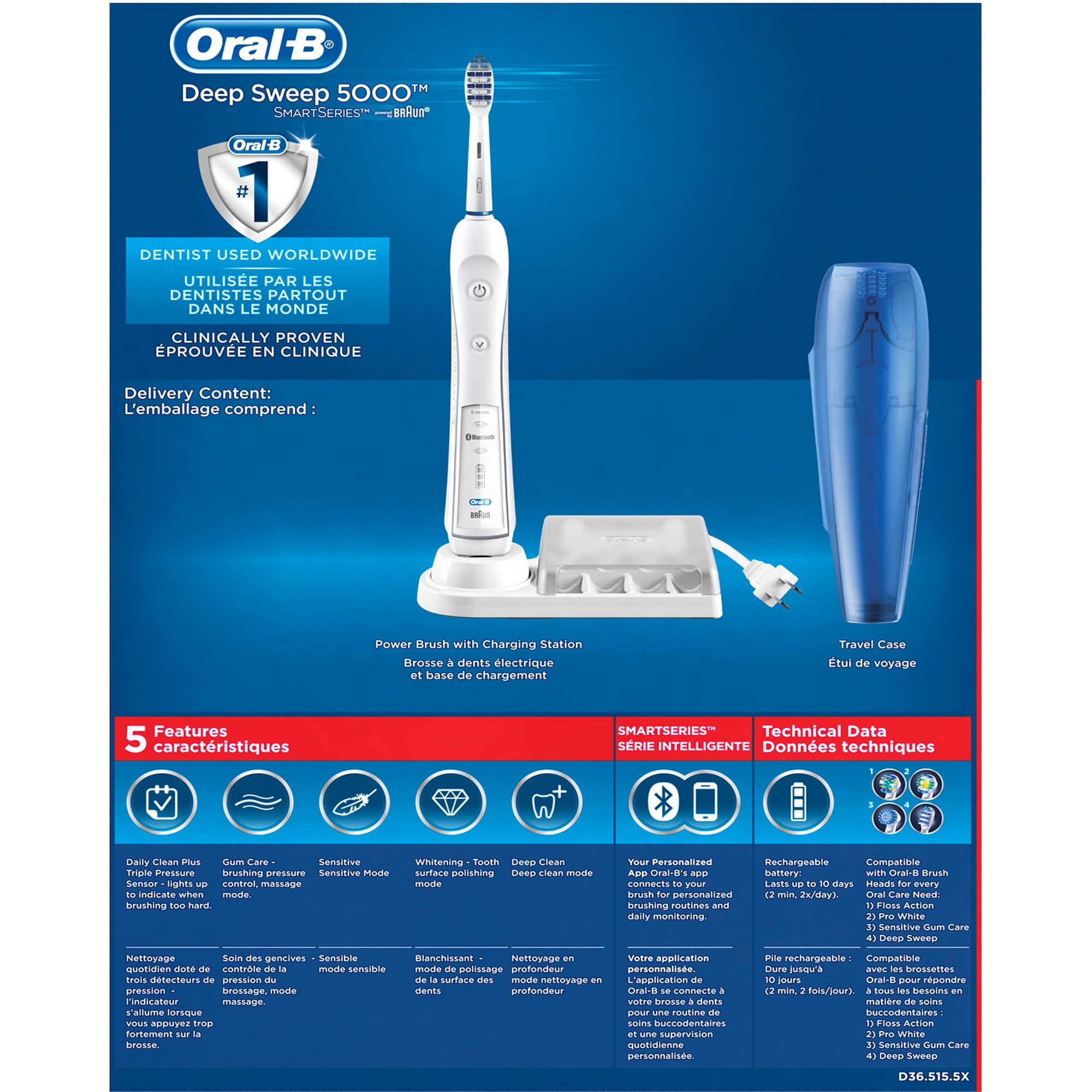 zo leerling overhead Oral-B Deep Sweep 5000 SmartSeries with Bluetooth Electric Rechargeable  Toothbrush, 3 pc - Walmart.com
