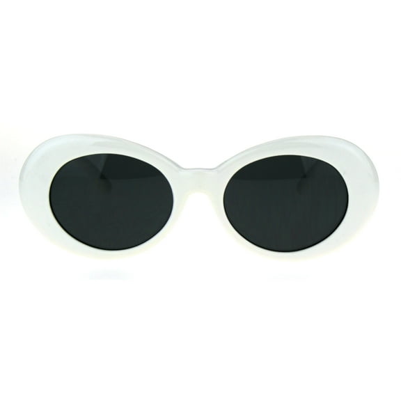 Womens Thick Plastic Mod Oval Shaggy Retro Fashion Sunglasses White Black