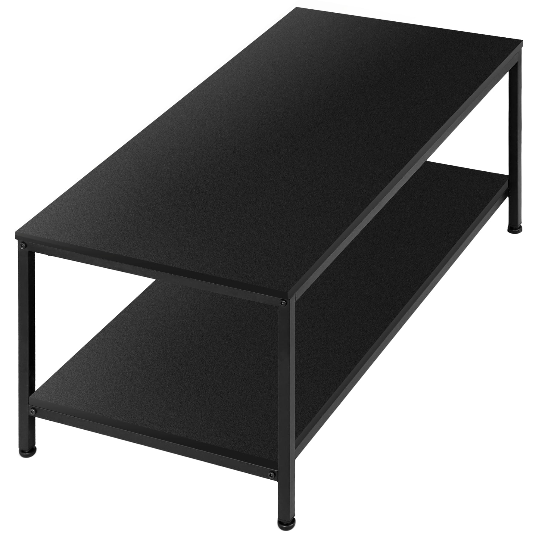 ZenSports 39.4"L Rectangle 2-Tier Coffee Table Wood Cocktail Table Metal Frame W/Storage Shelf,Black for Apartment Home Office
