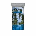 thumbnail image 2 of Ambesonne Tropical Fitted Sheet & Pillow Sham Set, Infinity Pool Palm, Queen, Blue Green White, 2 of 3