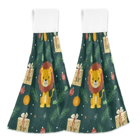 

2 Bathroom Towels Kitchen Towels 18.2x14In Velcro Hand Wipes Dish Cloths & Dish Towels Washroom Towels Face Towel Hand Wipes Christmas Lions and Presents
