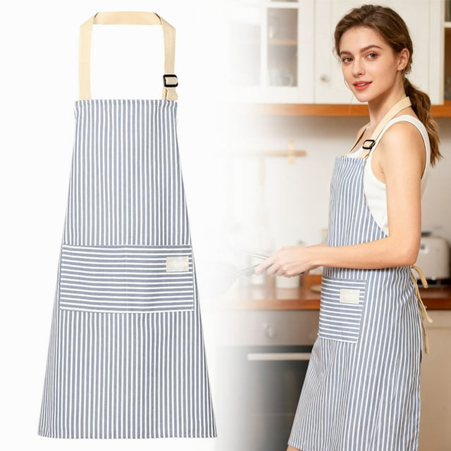 Strip Aprons for Women with Two Pockets Aprons for Cooking Cotton Linen Sleeveless Smock Adult Kitchen Apron for Cooking Baking Grilling Working