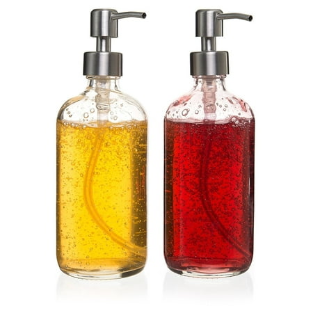 (2-Pack) 16oz Liquid Soap Dispenser Stainless Steel Pump, Glass
