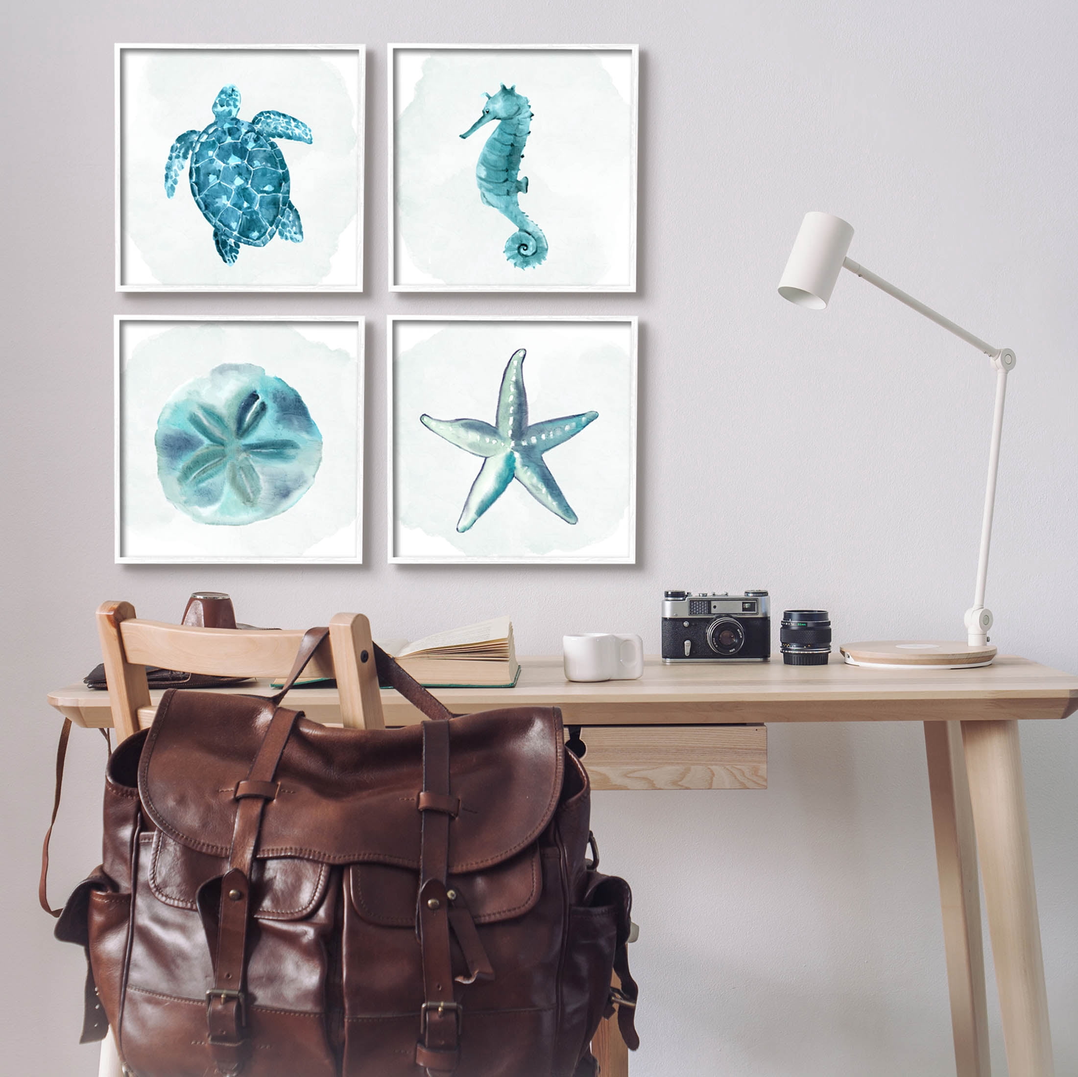 Stupell Industries Aquatic Ocean Life Portraits Graphic Art White Framed Art Print Wall Art, Set of 4, Design by Kim Allen