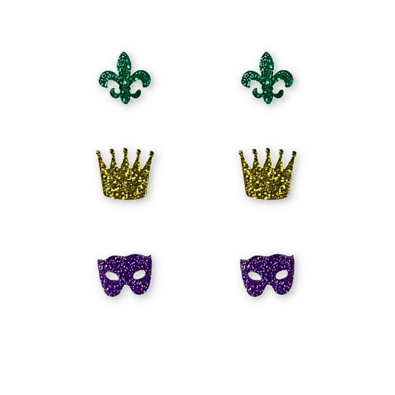 Mardi Gras Icons Stud Earrings Set (Pair)