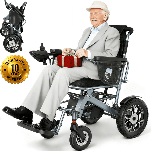 SACVON Lightweight Foldable Electric Wheelchair, 56 lbs, All-Terrain Design, 22-Mile Range, 2 Storage Bags,Free Lifetime Support
