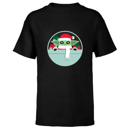Star Wars The Mandalorian Grogu Loaded with Presents Holiday – Short Sleeve T-Shirt for Kids – Customized-Black