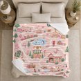 thumbnail image 5 of Festive Holiday Village Bear Penguins Snow Paths Pink, Festive Holiday Scene, Warm Flannel Blanket for Cabin and Lodge, Art Lovers Christmas Gift, Festive Home Decor, 5 of 9