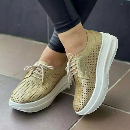

YTJX Womens Ladies Fashion Platform Wedge Mesh Breathable Lace Up Sneakers Shoes