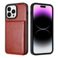 thumbnail image 2 of For Apple iPhone 15 6.1 inch Metal Button Flip Stand Hidden Card Holder Leather Shockproof Protective Wallet Case Cover Black, 2 of 6