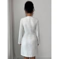 thumbnail image 2 of White Tweed Sweetheart Neck Long Sleeve Tailored Short Dress For Women, 2 of 7