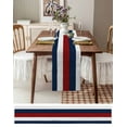 thumbnail image 6 of Red Navy Blue Stripe Table Runner Retro Farmhouse Stripedvintage Tablerunners 14 x 72 Inch, Table Decorations Tabletop Scarf for Summer Gathering Holiday Farmhouse Kitchen Dining Decor, 6 of 6