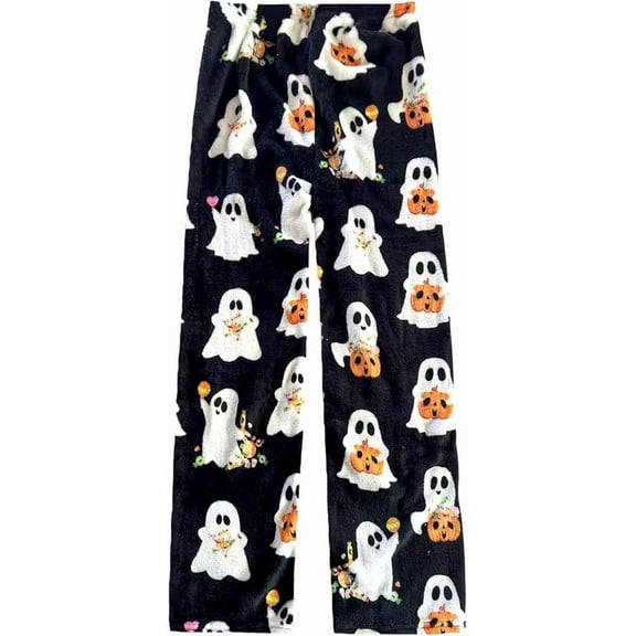 Flannel Halloween Pajama Pants for Women Men Couples Fuzzy Pjs Pants Plush Pajama Bottom for Costume Sleepwear