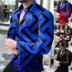 thumbnail image 3 of Hombres Impreso Cardigan Solapa Moda Botón Camisa Slim Casual Manga Larga Tops UHUSE Camisa, 3 of 9