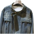 thumbnail image 6 of Sheghy Denim Jacket for Women Solid Stand Collar Button Long Sleeve Casual Navy M, 6 of 6