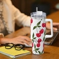 thumbnail image 6 of Balery Cherry Pattern 40oz Stainless Steel Tumbler Double Wall Vacuum Insulated Water Bottle Ice Bully Insulated Tumbler With Handle And 2 in 1 Straw Lid, 6 of 8