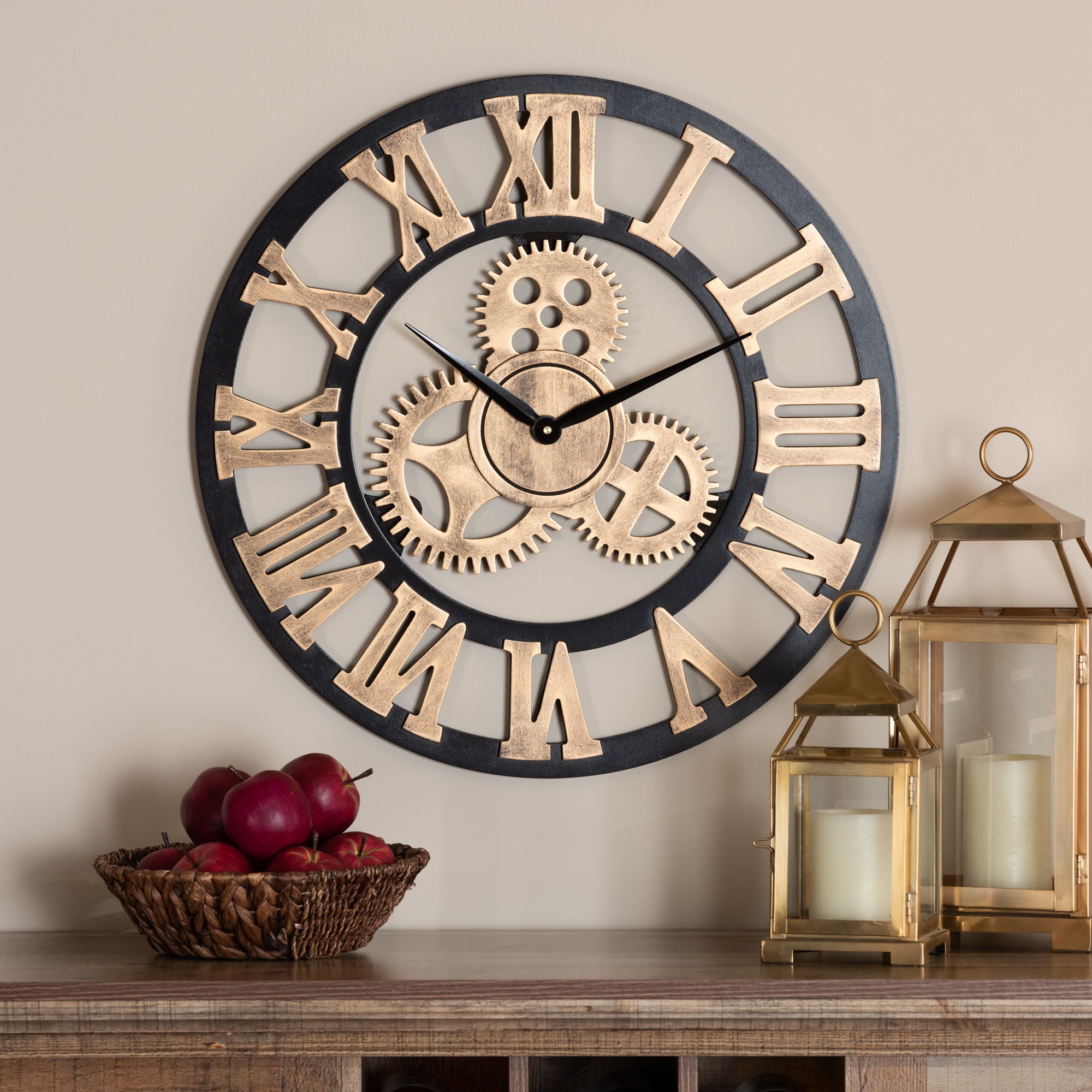 Large Wooden Wall Clock Retro Antique Shabby Chic Distressed White or Black 