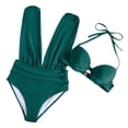 thumbnail image 4 of EYNMVR Womens Halter 2 Piece Push Up Swimsuit High Waisted Tummy Control High Cut Bikini Ruched Suspenders, 4 of 9