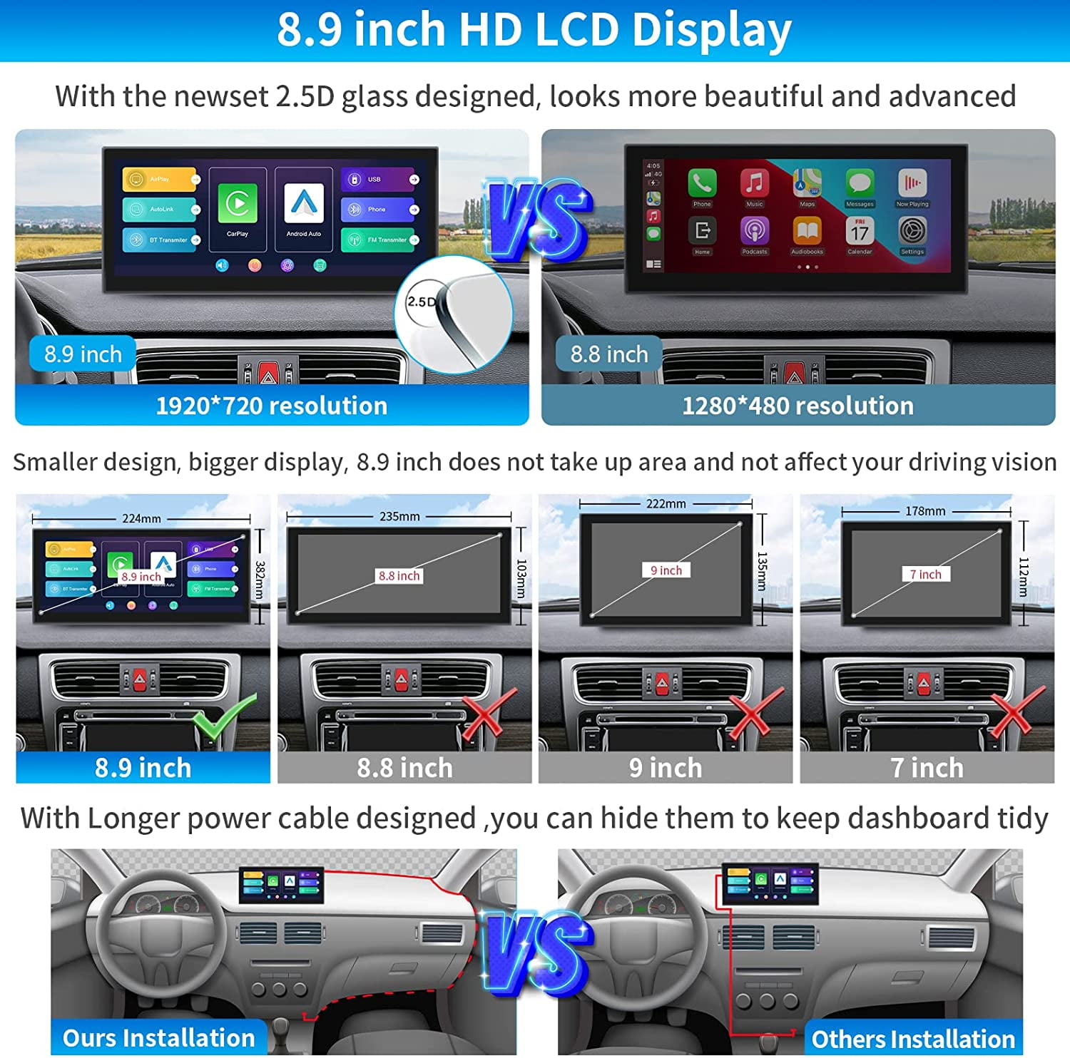 Road Top 8.9 inch Touchscreen Car Stereo with Wireless Apple