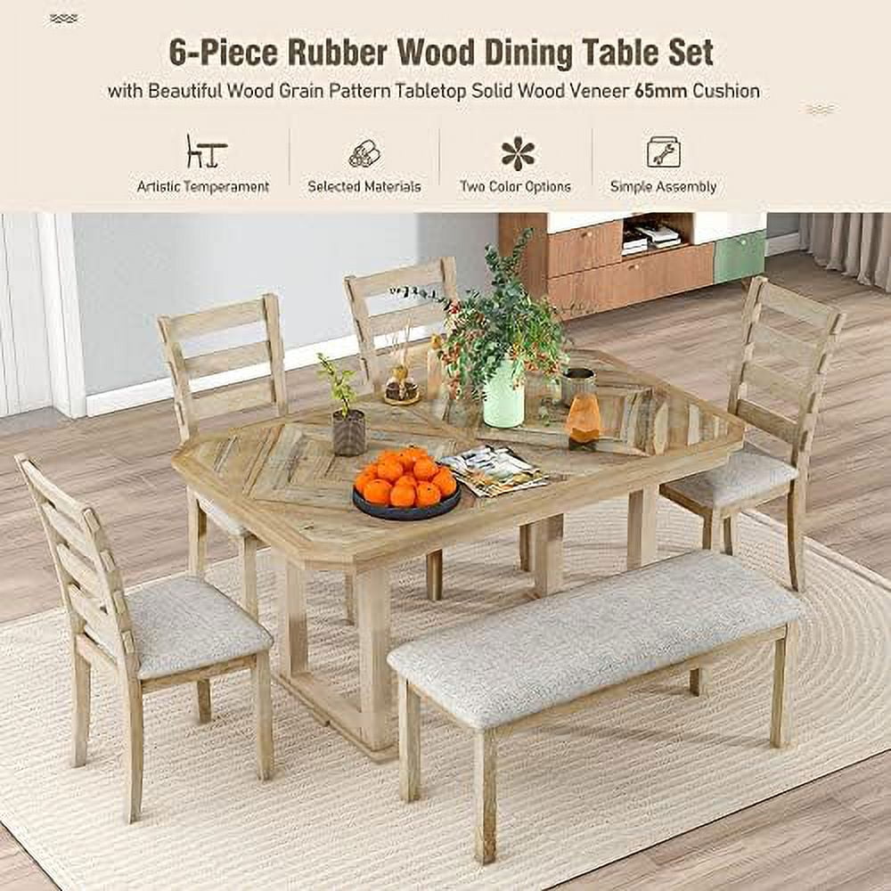 LUMISOL Dining Table Set For 6, Farmhouse Kitchen Table Set With 4 ...