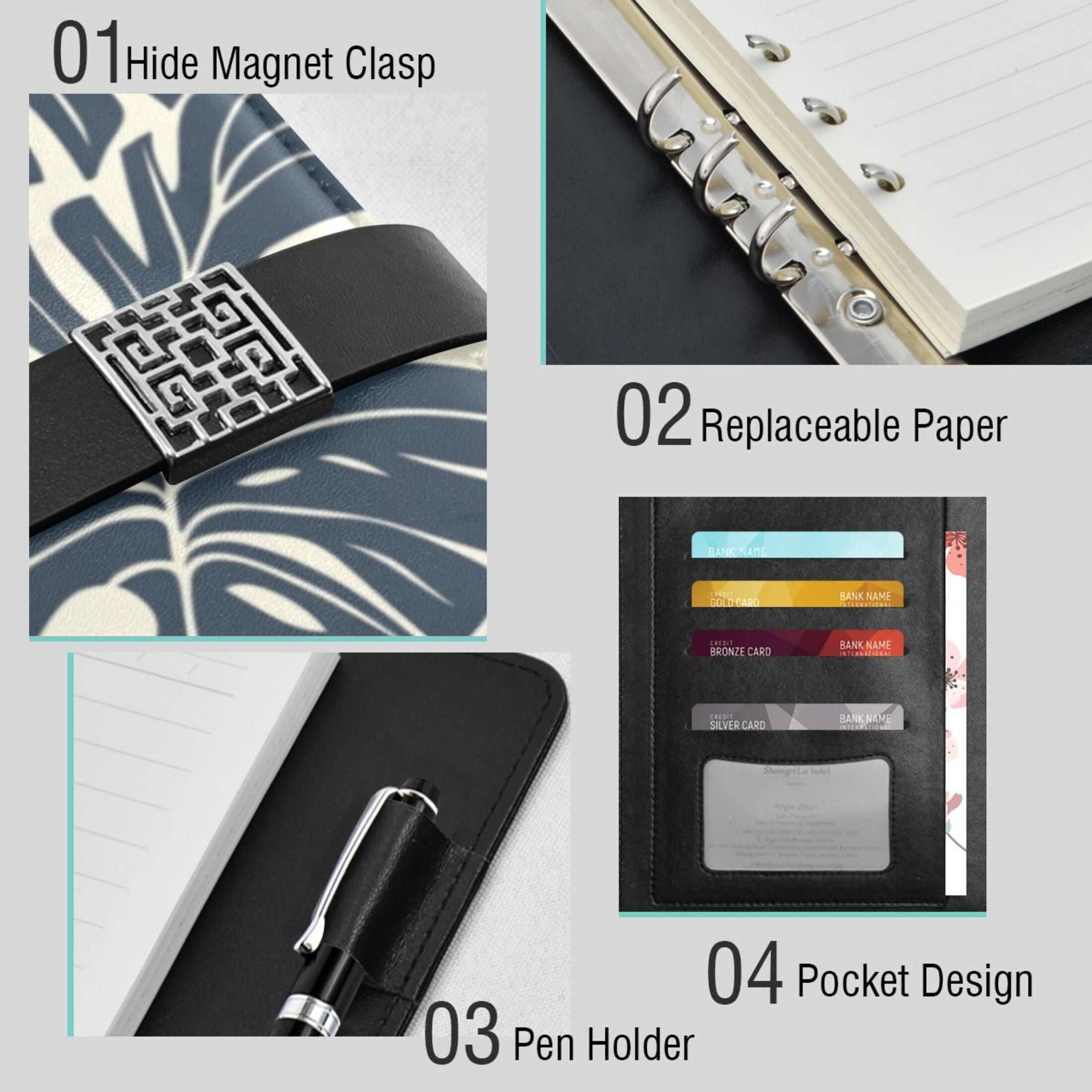 Leather Planner Leather Notebook Notebook Journal Binder Design Pen Pocket Design Convenient for Storage Hawaiian Flower Cartoon