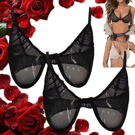 Pavied Minimizer Bras Bralettes for Women Feelingirl Bra Mesh Underwire Bra Plus Size Vest Crop Wire Bra Lingerie V Neck Underwear Lingerie Without Chest Pad Seamless Bras Womens Bras Black 2XL