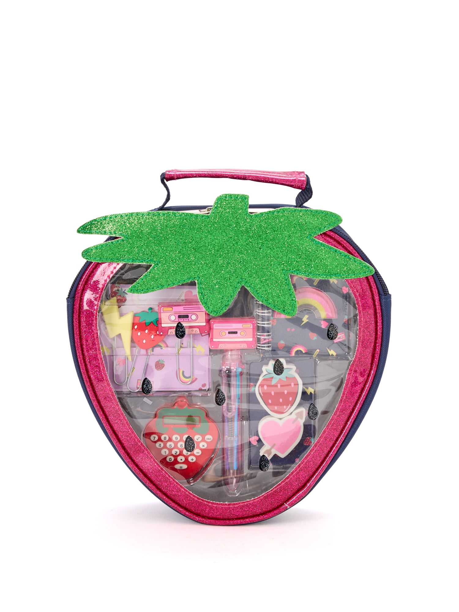 Schoolyard Vibes 17" Girls' Strawberry Kids Backpack with Stationary Set, Navy