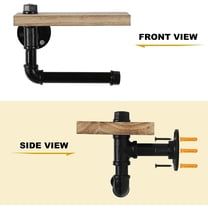 Industrial Pipe Toilet Paper Holder w/Rustic Wood Shelf Wall Tissue Kit Bathroom