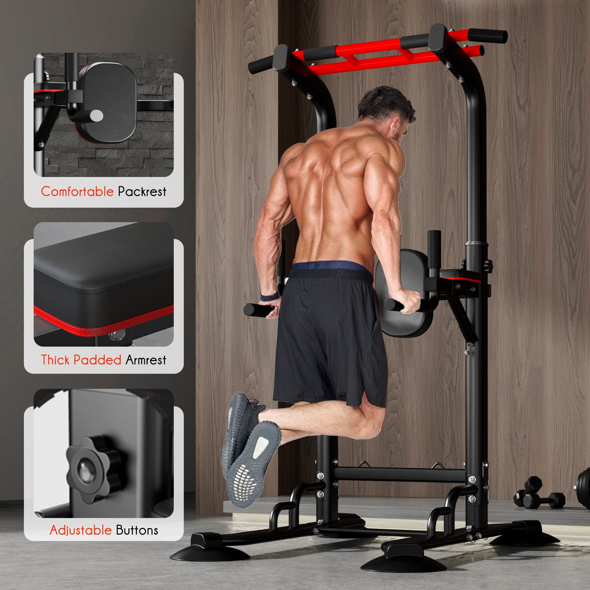 94.5"H Pull Up Bar and Dip Station with 2 Pull Rope, Heavy Duty 12 Adjustable Home Gym Equipment for Strength Training, Multifunctional Workout Bar – Full Body & Core Exercise 330LBS,Balck
