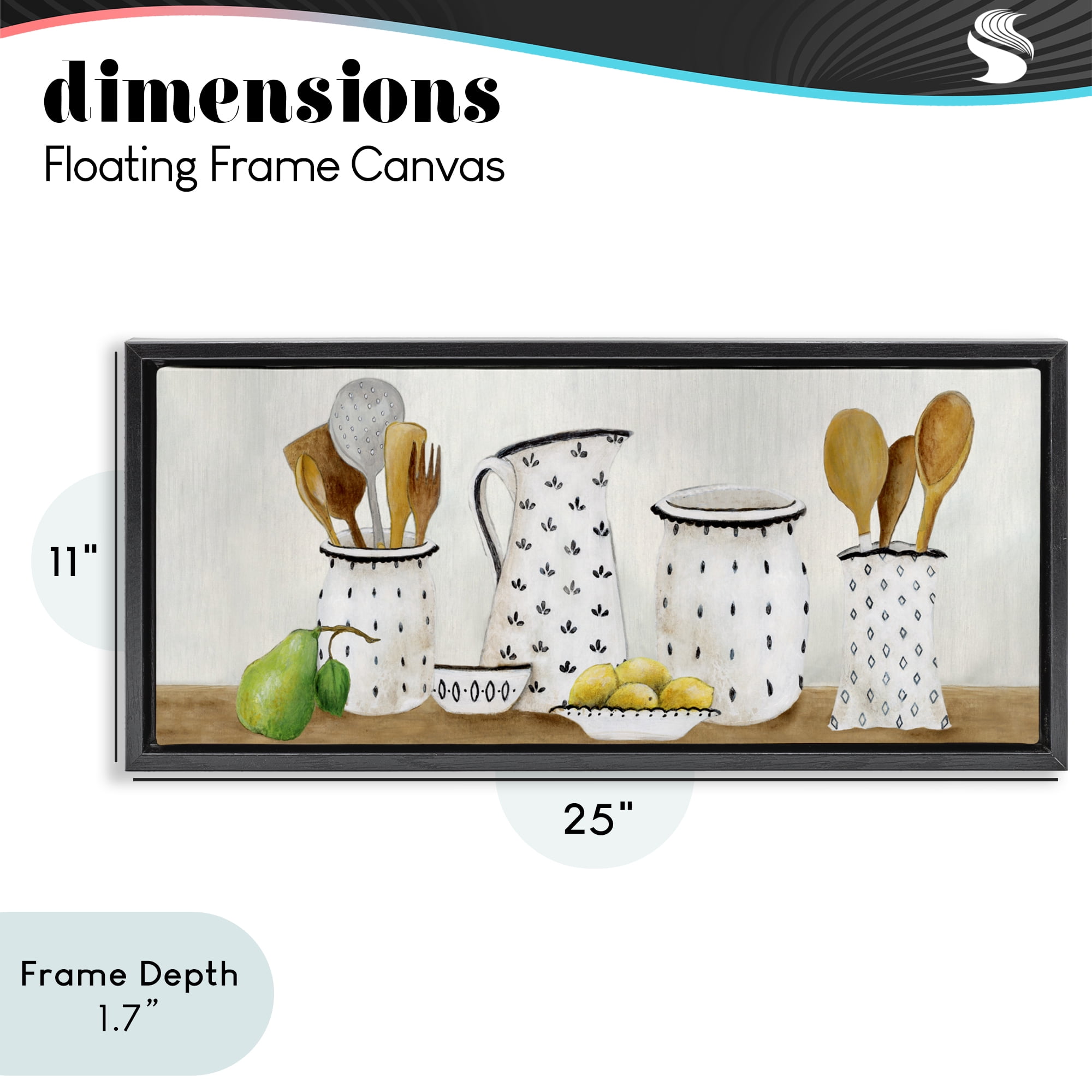 Stupell Industries Kitchen Jugs & Utensils Black Framed Floater Canvas Wall Art, design by Janet Tava