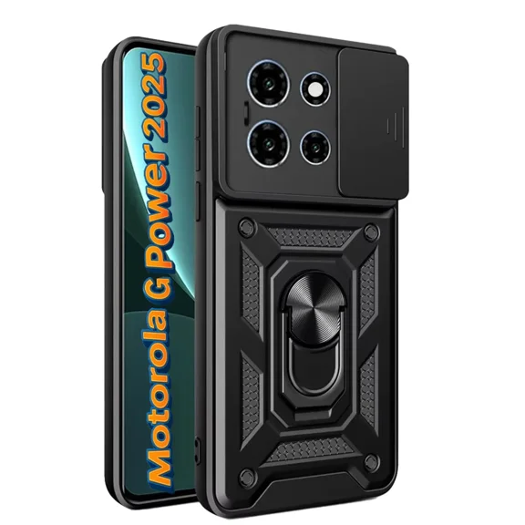 Soatuto for Motorola Moto G Power 5G 2024 Case with Slide Camera Cover[Military Grade Drop Tested] Magnetic Ring Holder Kickstand Protective Phone Case for Moto G Power 5G 2024, Black