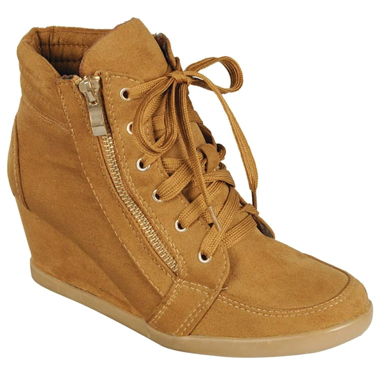 Women High Top Wedge Heel Sneakers Platform Lace Up Shoes Ankle Bootie
