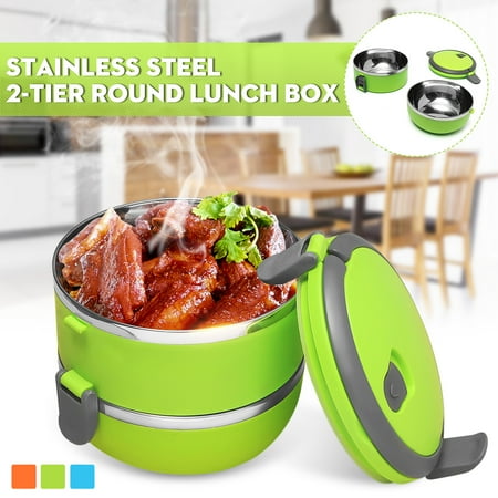 Thermal Container For Hot Food Large Insulated Stainless Steel Microwavable 2/3/4-Tier Lunch Box - Hot Food Meals and Beverages Thermal Container Storage – Stackable Containers with Handle Portable ()