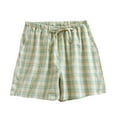 thumbnail image 2 of Simua Women's Plaid Washed Cotton-Like Shorts | Elastic Waist Drawstring Casual Shorts for Summer Beach & Lounge Wear, 2 of 4