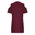 thumbnail image 5 of QIUOMBBP Womens Beach Mini Dresses Casual Comfy Summer Sundress for Vacation Short Sleeve Cold Shoulder T Shirts Dress Wine XXL, 5 of 8