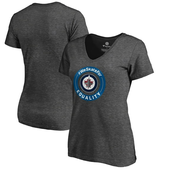 Women's Heather Gray Winnipeg Jets #WeSkateFor V-Neck T-Shirt