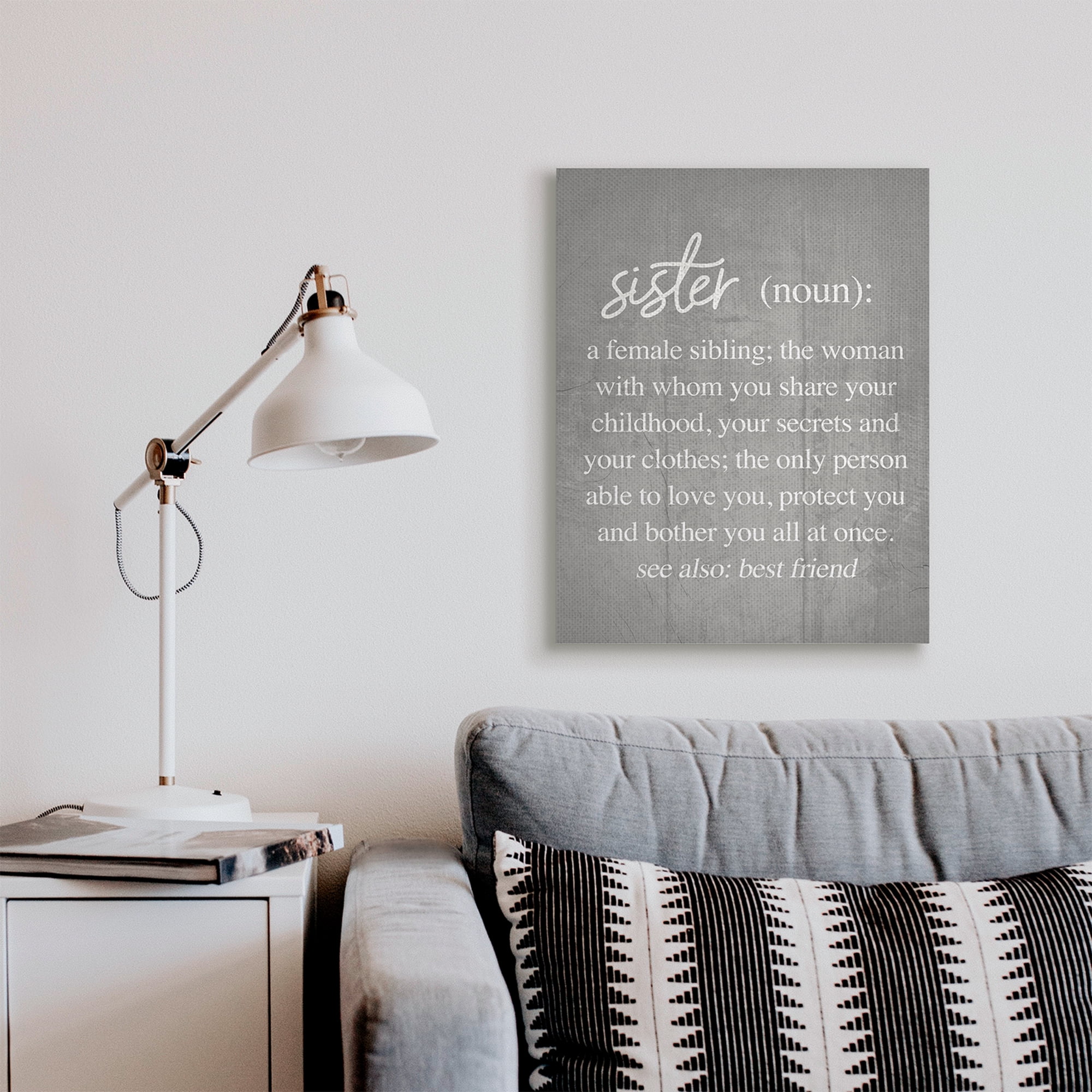 Stupell Industries Sister Definition Family Inspired Phrases Grey Pattern Inspirational Painting Gallery Wrapped Canvas Art Print Wall Art, 24 x 30