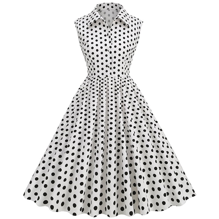 Brglopf Women 50s 60s Vintage Dress Sleeveless Lapel Cocktail A Line Swing  Dress 1950s Polka Dot Audrey Rockabilly Prom Party Dresses White XXL -  Walmart.com