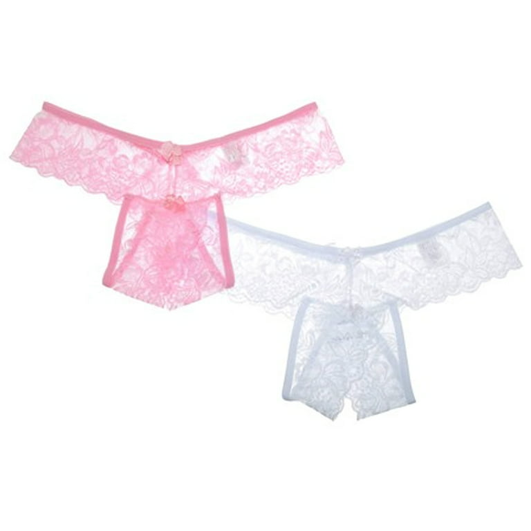 2pc Women Sexy Lace Crotchless Thongs Panties Underwear Lingerie G
